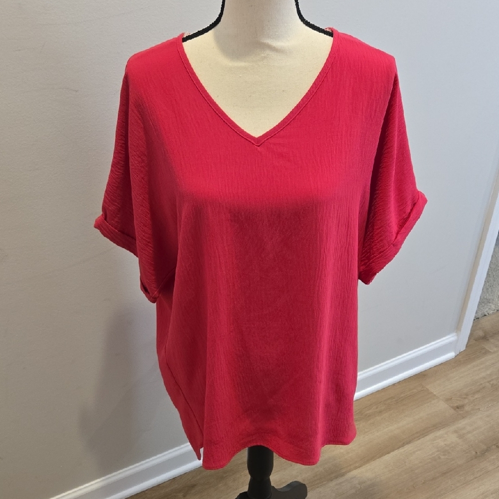 Vanilla Bay V-Neck Red Short Sleeve Top